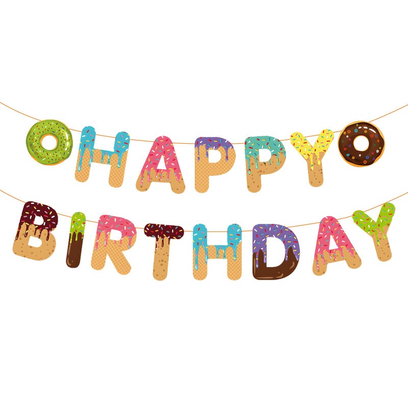 BIEUFBJI Donut Happy Birthday Banner Donut Theme Birthday Party Decorations Baby Shower Kids Birthday Party Decoration Supplies - Image 1